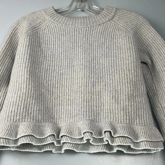 Aritzia Wilfred Jonnie 100% Merino Wool Ruffle Hemline Ribbed Crewneck Sweater S - Picture 5 of 11